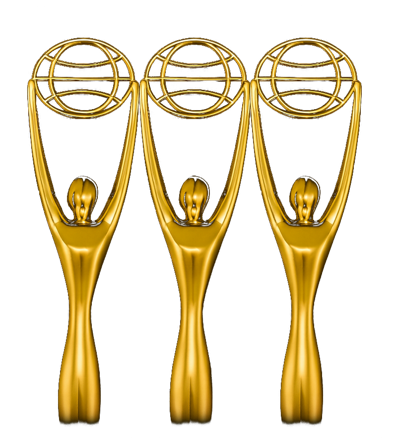 Three Clio Award statues
